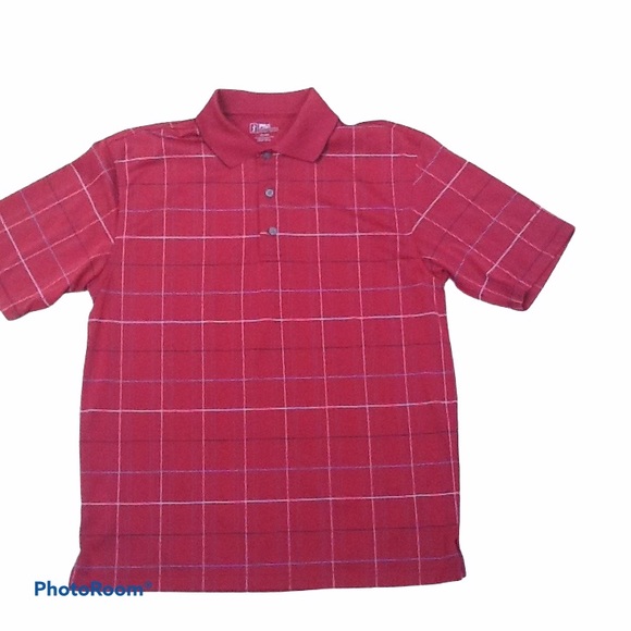 PGA Tour Men's Red Plaid Golf Shirt Medium - Picture 1 of 6